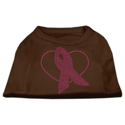 Pink Ribbon Rhinestone Shirts Brown Lg