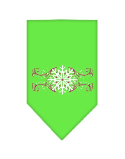 Pink Snowflake Swirls Screen Print Bandana Lime Green Large