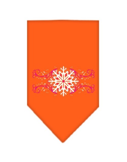 Pink Snowflake Swirls Screen Print Bandana Orange Large