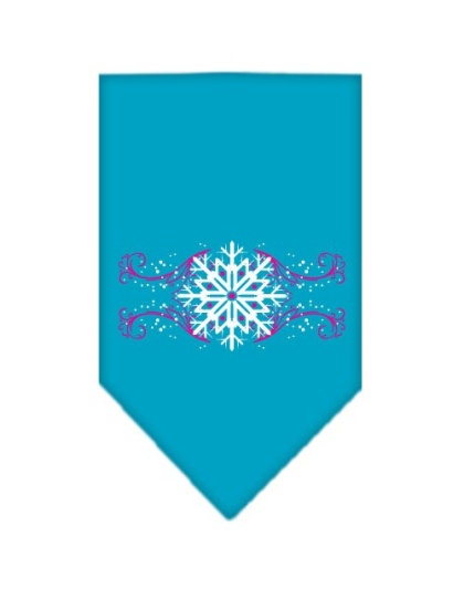 Pink Snowflake Swirls Screen Print Bandana Turquoise Large