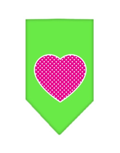 Pink Swiss Dot Heart Screen Print Bandana Lime Green Large