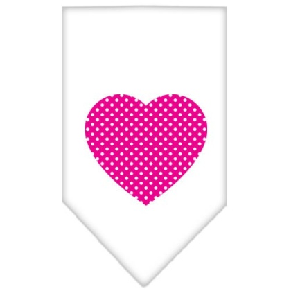 Pink Swiss Dot Heart Screen Print Bandana White Large