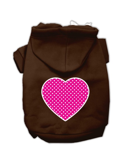 Pink Swiss Dot Heart Screen Print Pet Hoodies Brown Size Lg