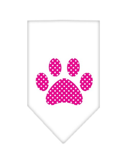 Pink Swiss Dot Paw Screen Print Bandana White Large