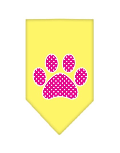 Pink Swiss Dot Paw Screen Print Bandana Yellow Large