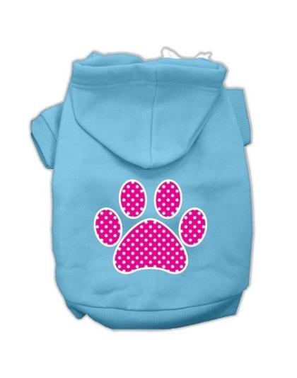 Pink Swiss Dot Paw Screen Print Pet Hoodies Baby Blue Size Lg