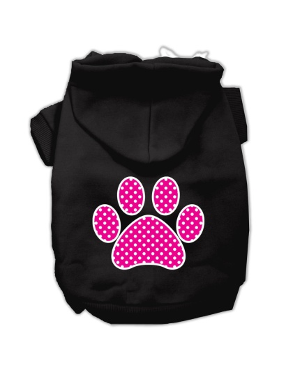 Pink Swiss Dot Paw Screen Print Pet Hoodies Black Size Lg
