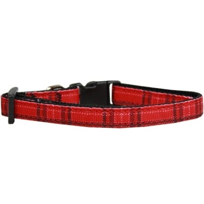 Plaid Nylon Collar Red Cat Safety