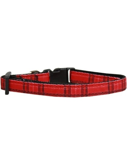 Plaid Nylon Collar Red Cat Safety