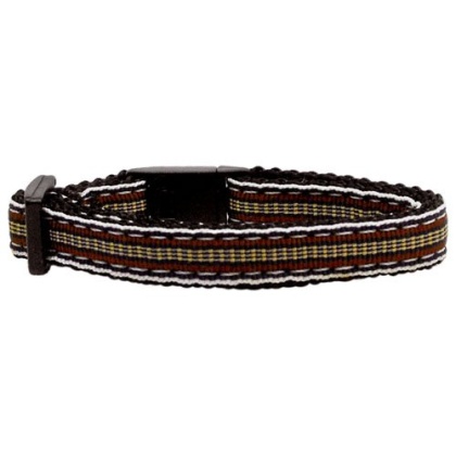 Preppy Stripes Nylon Ribbon Collars Brown/Khaki Cat Safety