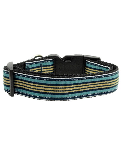 Preppy Stripes Nylon Ribbon Collars Light Blue/Khaki Large