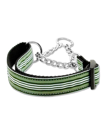 Preppy Stripes Nylon Ribbon Collars Martingale Green/White Large