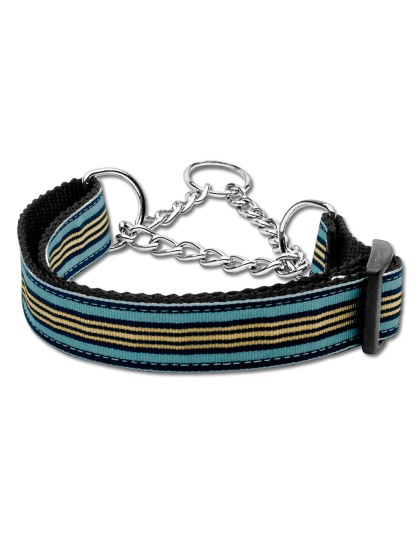 Preppy Stripes Nylon Ribbon Collars Martingale Light Blue/Khaki Large