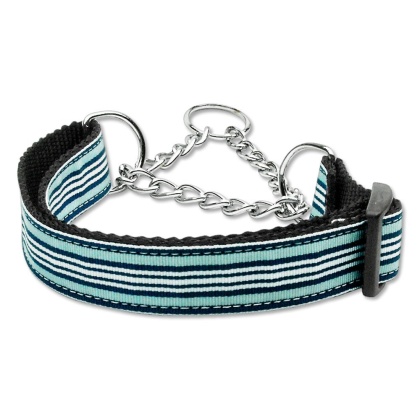 Preppy Stripes Nylon Ribbon Collars Martingale Light Blue/White Large