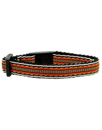 Preppy Stripes Nylon Ribbon Collars Orange/Khaki Cat Safety