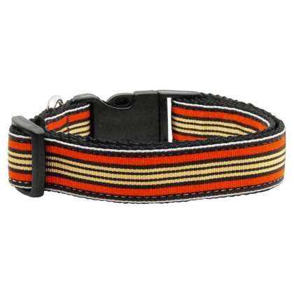 Preppy Stripes Nylon Ribbon Collars Orange/Khaki Large