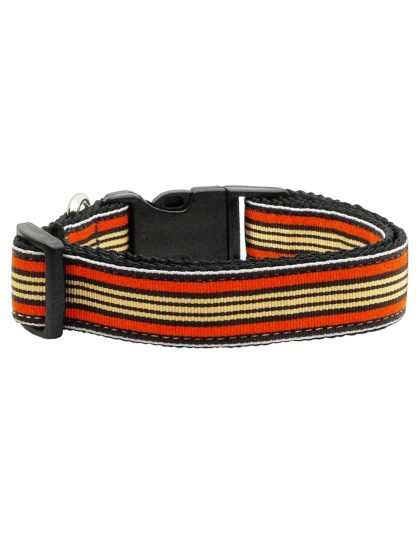 Preppy Stripes Nylon Ribbon Collars Orange/Khaki Large