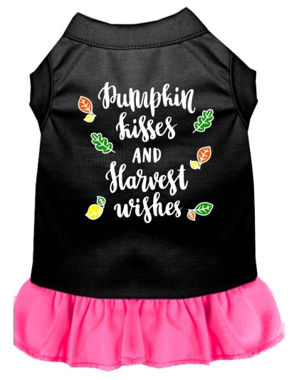Pumpkin Kisses Screen Print Dog Dress Black with Bright Pink Lg