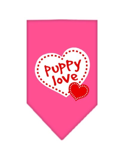 Puppy Love Screen Print Bandana Bright Pink Large