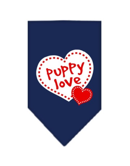 Puppy Love Screen Print Bandana Navy Blue Large