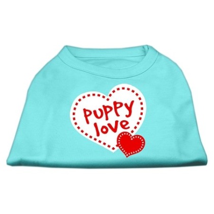 Puppy Love Screen Print Shirt Aqua Lg