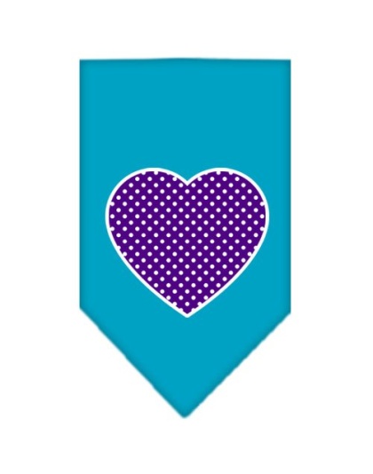 Purple Swiss Dot Heart Screen Print Bandana Turquoise Large