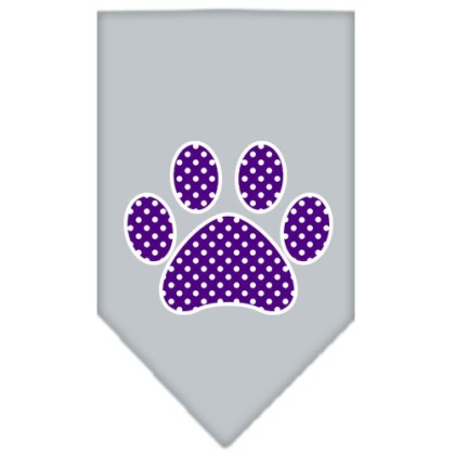 Purple Swiss Dot Paw Screen Print Bandana Grey Large