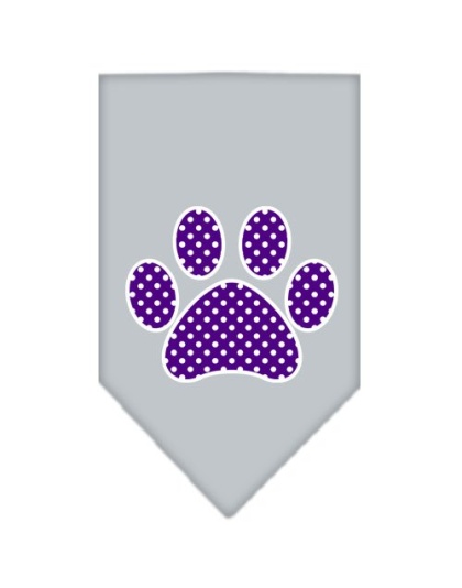 Purple Swiss Dot Paw Screen Print Bandana Grey Large