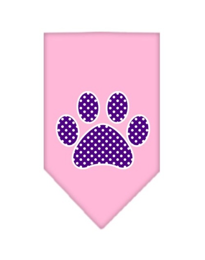 Purple Swiss Dot Paw Screen Print Bandana Light Pink Large