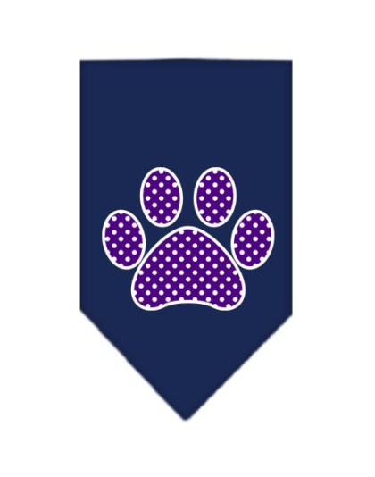 Purple Swiss Dot Paw Screen Print Bandana Navy Blue large