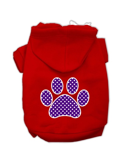 Purple Swiss Dot Paw Screen Print Pet Hoodies Red Size Lg