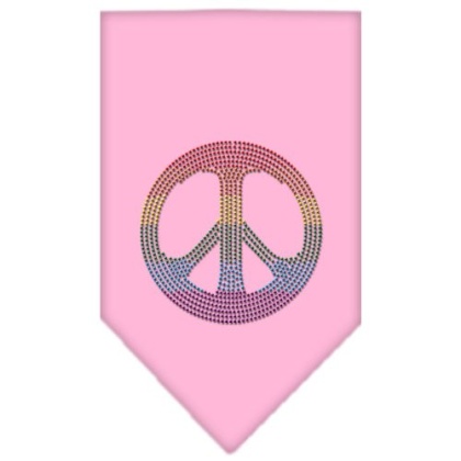 Rainbow Peace Sign Rhinestone Bandana Light Pink Large