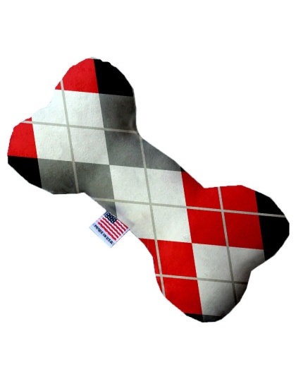 Red and Grey Argyle 10 Inch Canvas Bone Dog Toy