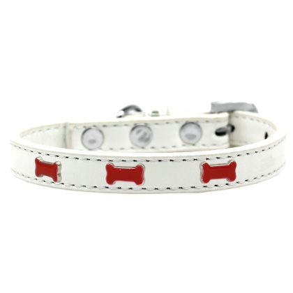 Red Bone Widget Dog Collar White Size 10