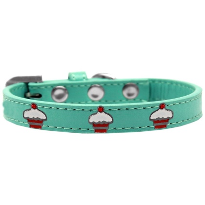 Red Cupcake Widget Dog Collar Aqua Size 10