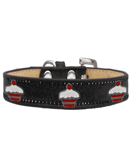 Red Cupcake Widget Dog Collar Black Ice Cream Size 10