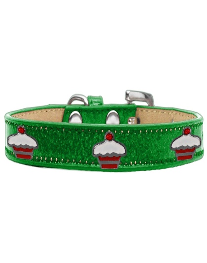 Red Cupcake Widget Dog Collar Emerald Green Ice Cream Size 10
