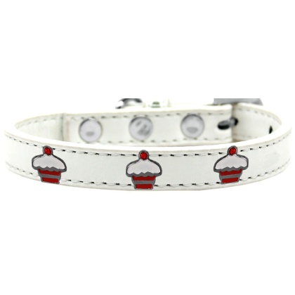 Red Cupcake Widget Dog Collar White Size 10