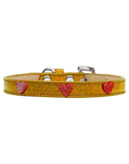 Red Glitter Heart Widget Dog Collar Gold Ice Cream Size 10