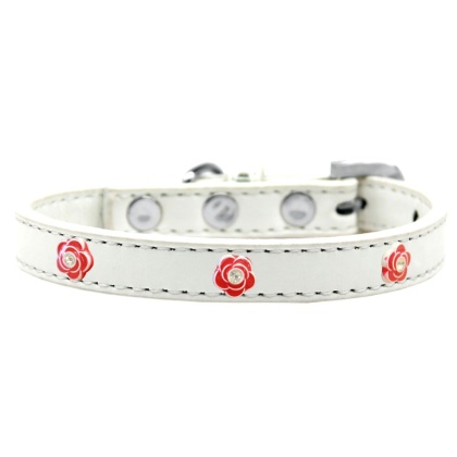 Red Rose Widget Dog Collar White Size 10