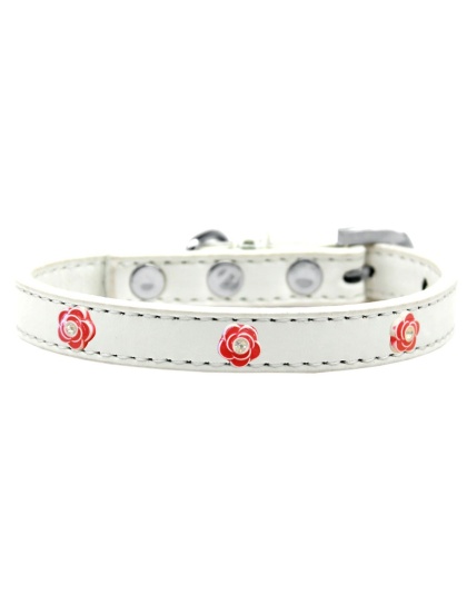 Red Rose Widget Dog Collar White Size 10