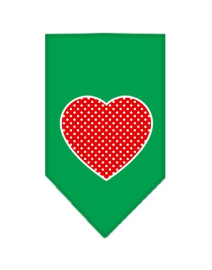 Red Swiss Dot Heart Screen Print Bandana Emerald Green Large