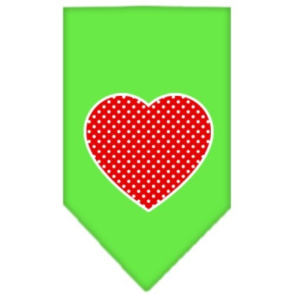 Red Swiss Dot Heart Screen Print Bandana Lime Green Large