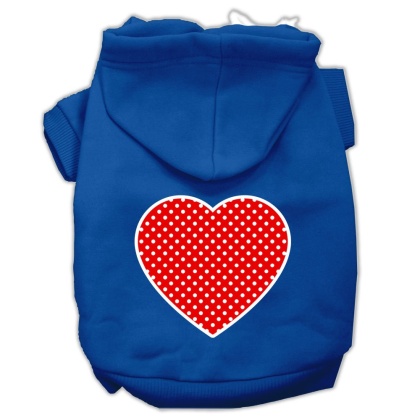Red Swiss Dot Heart Screen Print Pet Hoodies Blue Size Lg
