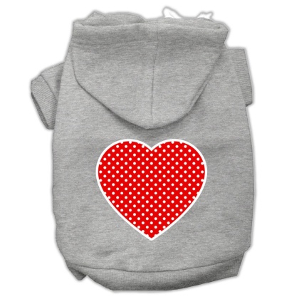 Red Swiss Dot Heart Screen Print Pet Hoodies Grey Size Lg