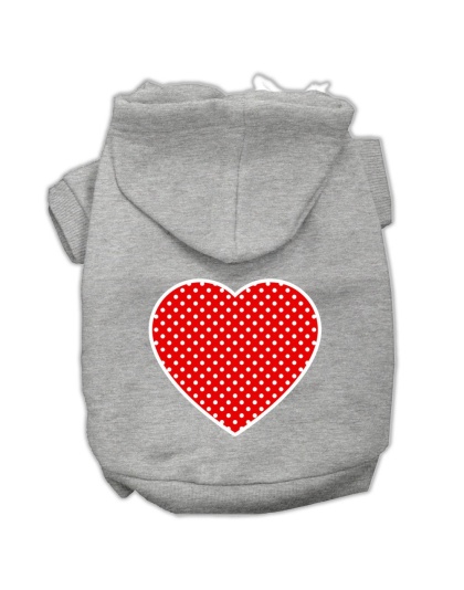 Red Swiss Dot Heart Screen Print Pet Hoodies Grey Size Lg