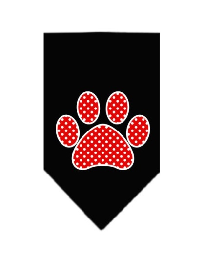 Red Swiss Dot Paw Screen Print Bandana Black Large