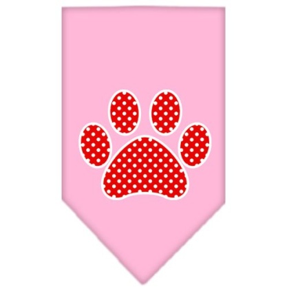 Red Swiss Dot Paw Screen Print Bandana Light Pink Large