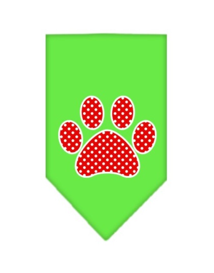 Red Swiss Dot Paw Screen Print Bandana Lime Green Large