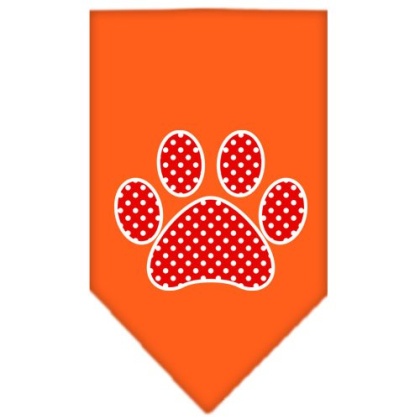 Red Swiss Dot Paw Screen Print Bandana Orange Large